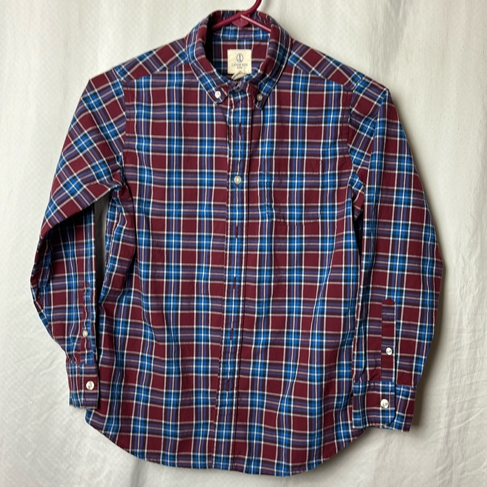 Lands' End Blue Burgundy Long Sleeve Plaid Button Down Shirt Size Medium